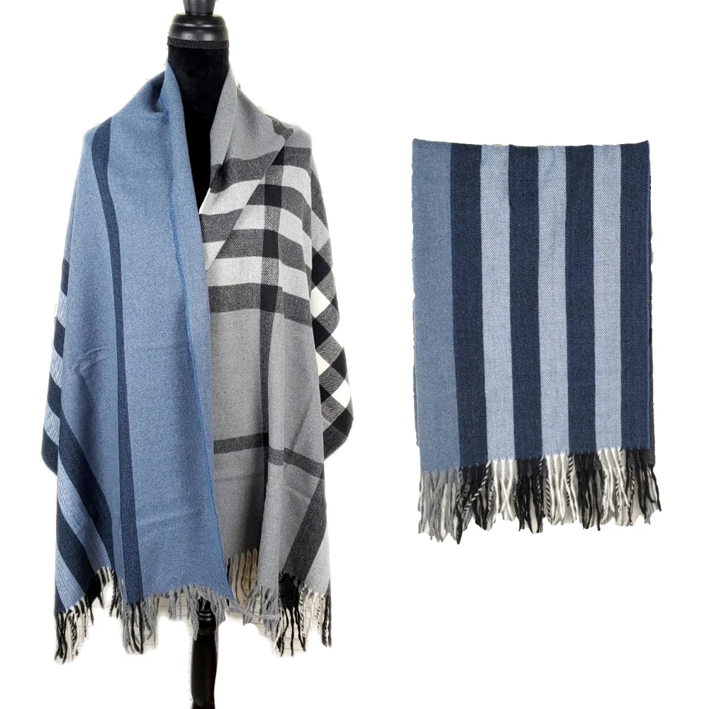 New! Willows Soft Blue Heather, Navy, White & Gray Stripe Panels Wrap - Picture 1 of 1
